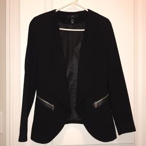 H&M Black Blazer with Leather/Zipper Accents